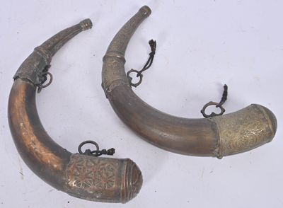 two horns that are sitting next to each other on a table