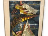 painting of a sailboat in the ocean with a sail in the background