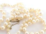 pearl necklace with a gold clasp and a chain of pearls