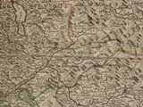 an old map of the country of france with a red arrow pointing to it