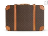une image représentant une valise marron et beige sur fond blanc