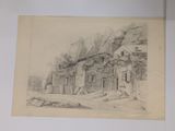 an old drawing of a house in a rural setting