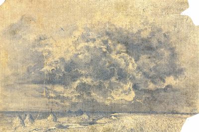 une image représentant un dessin d'un nuage au-dessus d'un champ