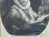 an old black and white drawing of a man reading a book