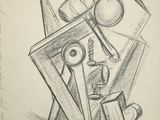 drawing of a drawing of a man holding a knife and a glass