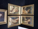 four framed pictures of a woman laying on a bed next to a radiator and a radiator