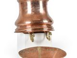 an old copper pot and a bowl on a white background