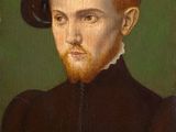 a painting of a man with a red beard and a black hat