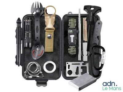 the contents of a survival kit are neatly organized in a case
