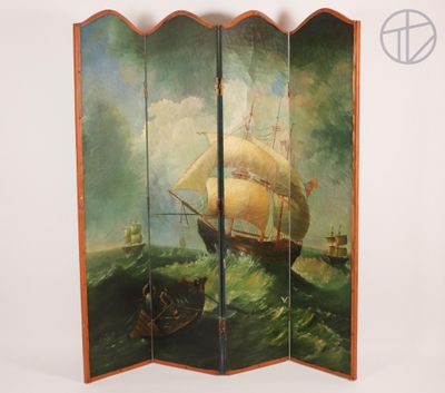 an image of a painting of a sailboat in a stormy sea