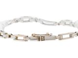 a white and silver bracelet with a square link