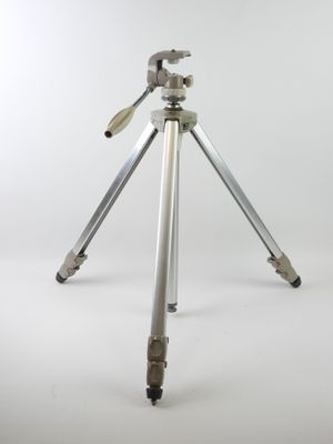 a tripod with a camera on it on a white background