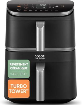 La friteuse à air chaud Cosori est présentée en noir et orange