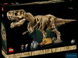 une boîte de Lego contenant une maquette de T-Rex