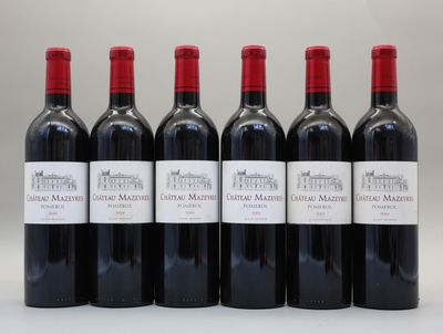 six bouteilles de vin rouge alignées