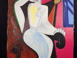 un tableau représentant un homme assis sur une chaise