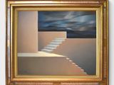 an image of a painting of a stairway going up to the sky