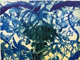 un dessin représentant un arbre aux feuilles bleues