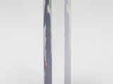 a glass vase with a painting on it on a white surface