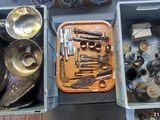 two boxes with different types of kitchen utensils in them