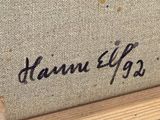 a close up of a painting of a person with a name on it