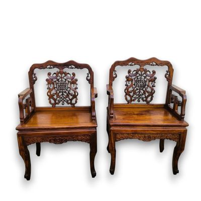 pair of antique chinese chairs with carved back and arms