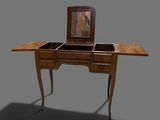 un petit bureau en bois surmonté d'un miroir