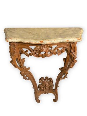 carved wood console table with marble top