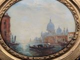 painting of a view of venice with gondola boats in the foreground