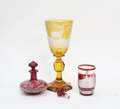 Réunion de 3 pièces de service en cristal de bohème multicol…