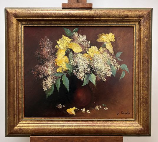 Jean Claude RESCHE (XXème) : « D’or et de lilas ». Huile sur toil...