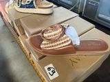 several pairs of women ' s shoes are on display in a store