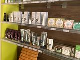 a shelf with various products on it in a store