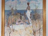 un tableau représentant un homme marchant sur la plage