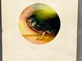 dessin représentant un oiseau dans un cercle sur une feuille de papier