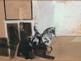 un tableau représentant un homme à cheval dans une pièce