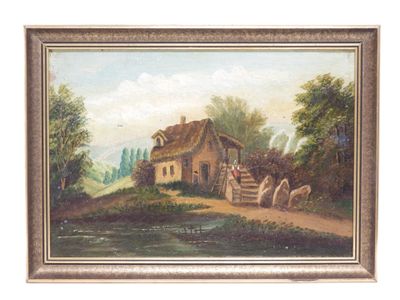 École du XIXe siècle. Ferme et son lac. - Photo 1