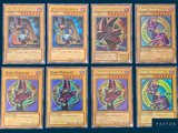 six different pokemon cards are displayed on a blue background