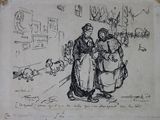 dessin représentant un homme et une femme promenant un chien en laisse