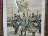 tableau représentant un groupe de soldats tenant un drapeau devant un mur