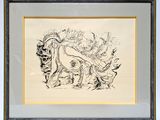 drawing of a woman with a dragon on her head in a frame