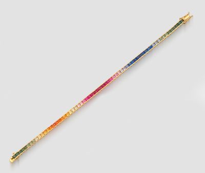 Dekoratives "Regenbogen"-Saphir-Rivière-Armband Gelbgold, ge…