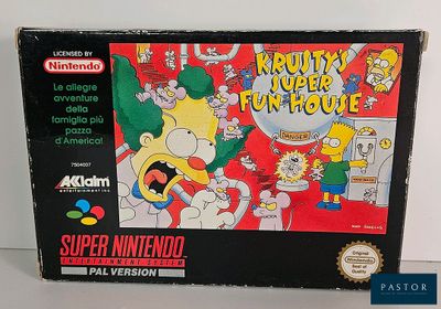 une vieille boîte de jeu Nintendo sur laquelle figure « The Simpsons : Family Fun House »