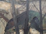 a painting of a bird that is in the woods