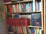 une étagère avec de nombreux livres dans une pièce