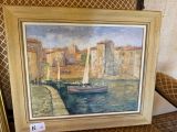 une image d'un tableau représentant un bateau sur l'eau