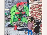 an image of a drawing of a man and a child in front of a building