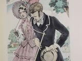 a drawing of a man and a woman in formal clothing