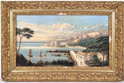 une image représentant un tableau représentant une vue d'une baie et d'un pont