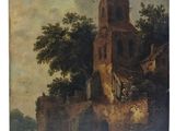 une image représentant un tableau d'un château au bord d'une rivière